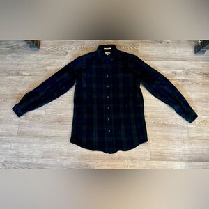 L.L. Bean Navy and Green Plaid Button-Down Shirt - Medium Tall